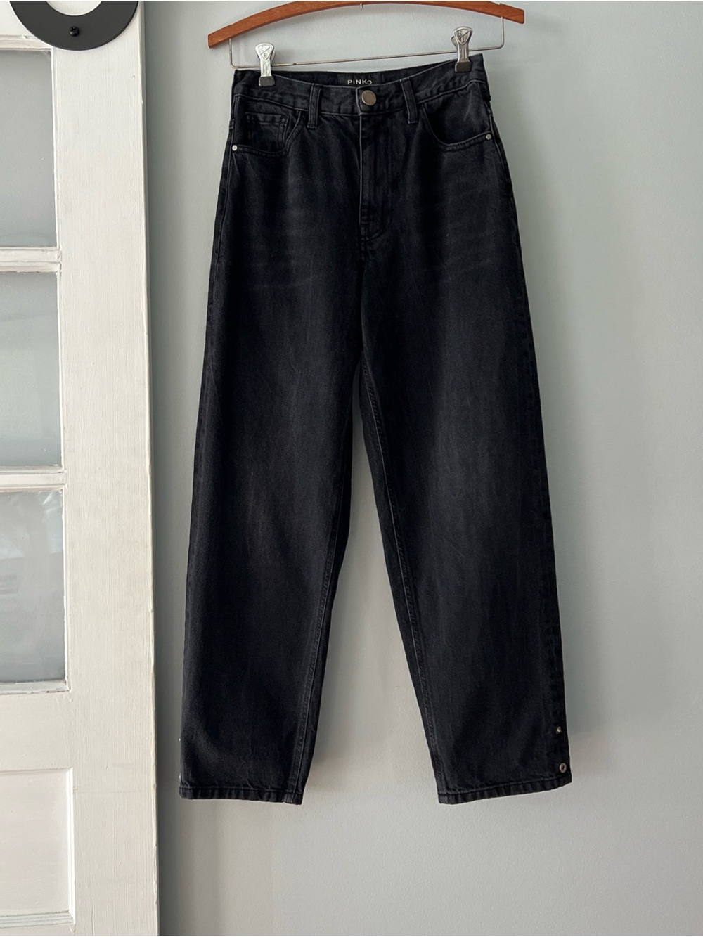 Pinko Maddie Mom 11 Jeans Black Women’s Sz 24 Italy High Rise Cotton Snap Button